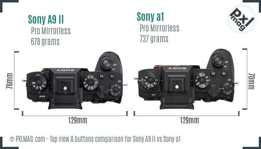 Sony A9 II vs Sony a1 top view buttons comparison