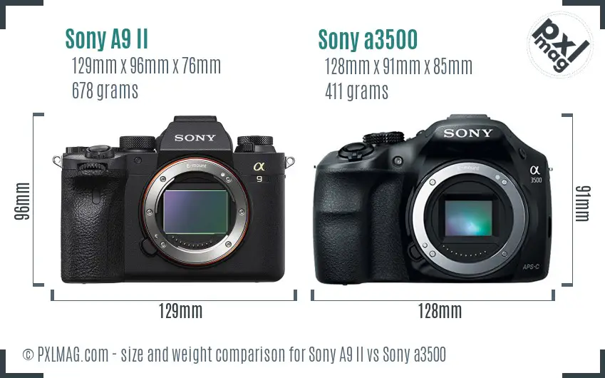 Sony A9 II vs Sony a3500 size comparison