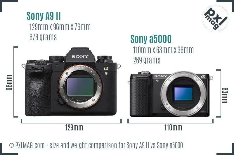 Sony A9 II vs Sony a5000 size comparison