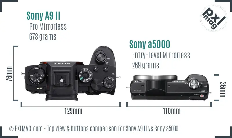 Sony A9 II vs Sony a5000 top view buttons comparison