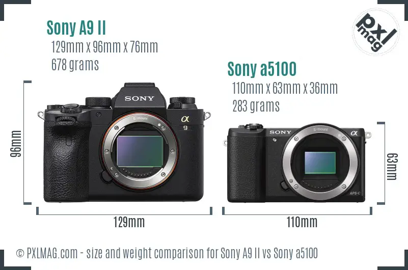 Sony A9 II vs Sony a5100 size comparison