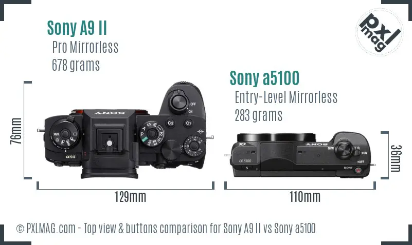 Sony A9 II vs Sony a5100 top view buttons comparison