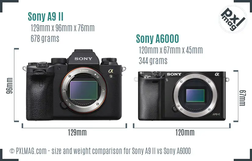 Sony A9 II vs Sony A6000 size comparison