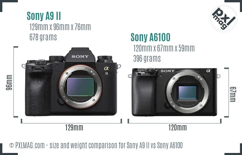 Sony A9 II vs Sony A6100 size comparison