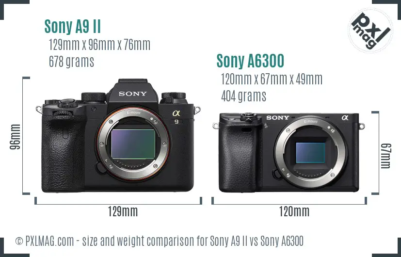 Sony A9 II vs Sony A6300 size comparison
