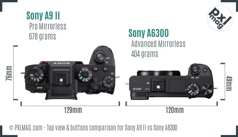Sony A9 II vs Sony A6300 top view buttons comparison