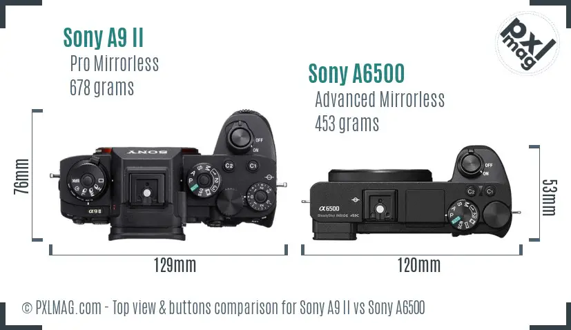 Sony A9 II vs Sony A6500 top view buttons comparison