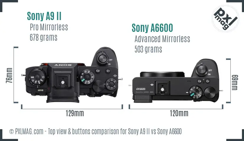 Sony A9 II vs Sony A6600 top view buttons comparison