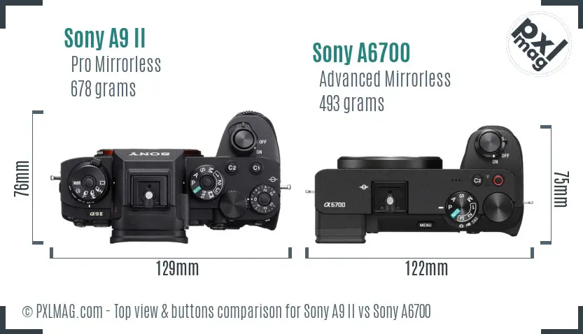 Sony A9 II vs Sony A6700 top view buttons comparison Sony A9 II vs Sony A6700 top view buttons comparison