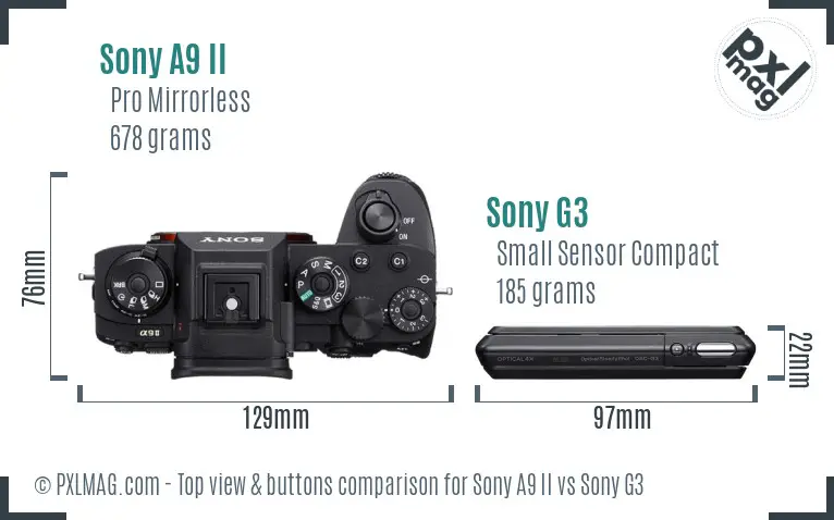 Sony A9 II vs Sony G3 top view buttons comparison