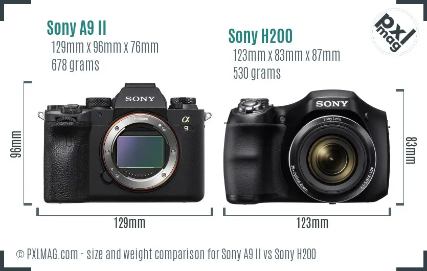 Sony A9 II vs Sony H200 size comparison