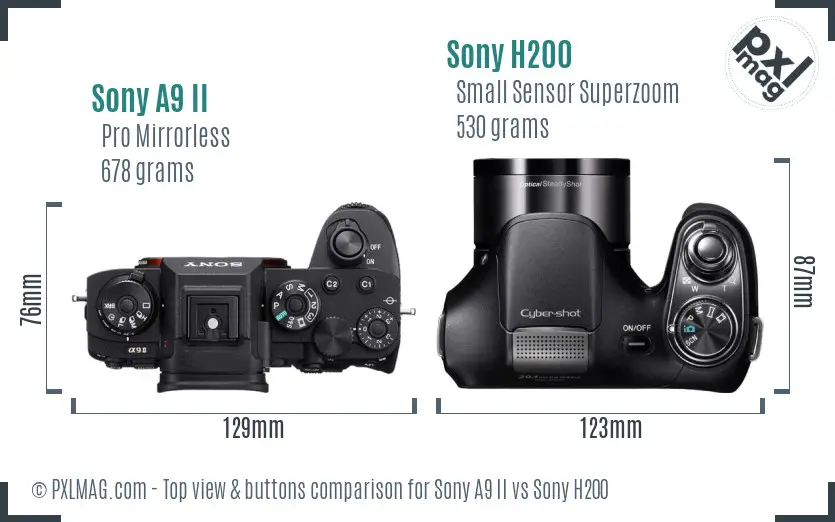 Sony A9 II vs Sony H200 top view buttons comparison