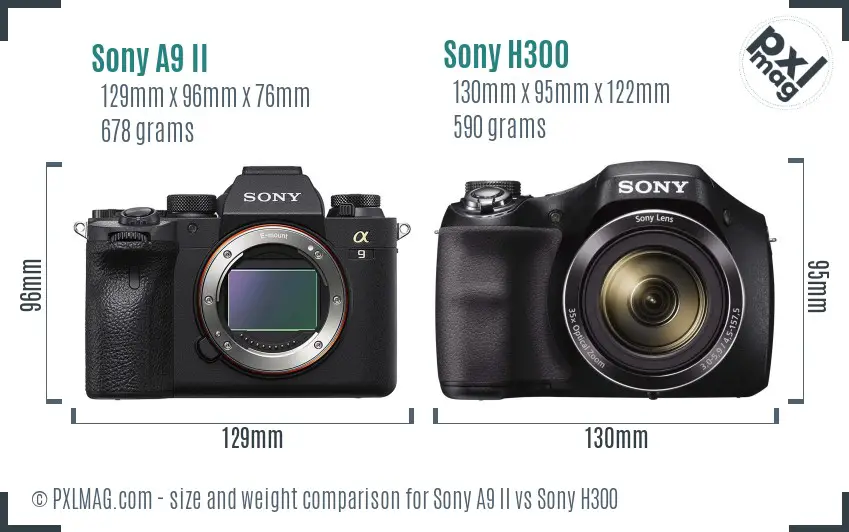 Sony A9 II vs Sony H300 size comparison
