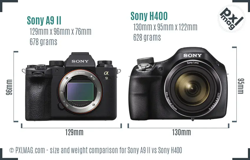 Sony A9 II vs Sony H400 size comparison
