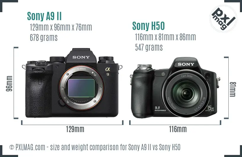 Sony A9 II vs Sony H50 size comparison