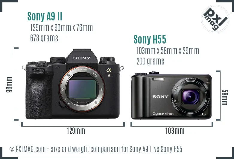 Sony A9 II vs Sony H55 size comparison