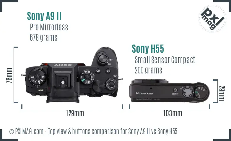 Sony A9 II vs Sony H55 top view buttons comparison