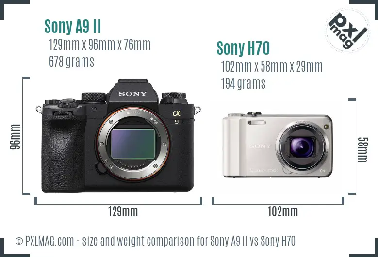 Sony A9 II vs Sony H70 size comparison