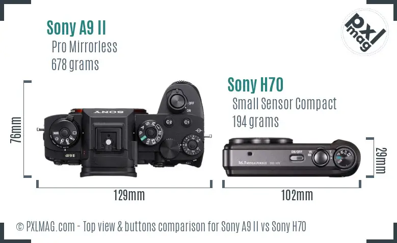 Sony A9 II vs Sony H70 top view buttons comparison
