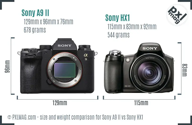Sony A9 II vs Sony HX1 size comparison