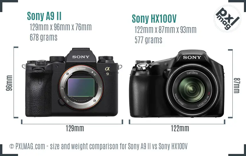 Sony A9 II vs Sony HX100V size comparison
