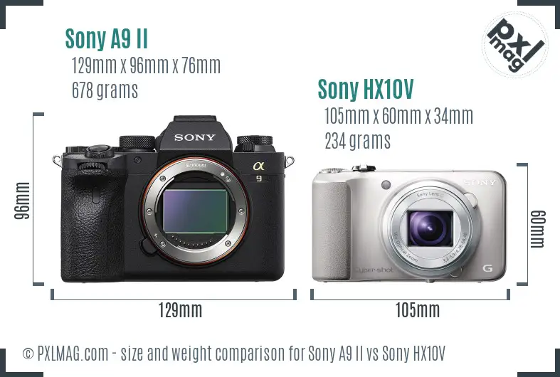 Sony A9 II vs Sony HX10V size comparison