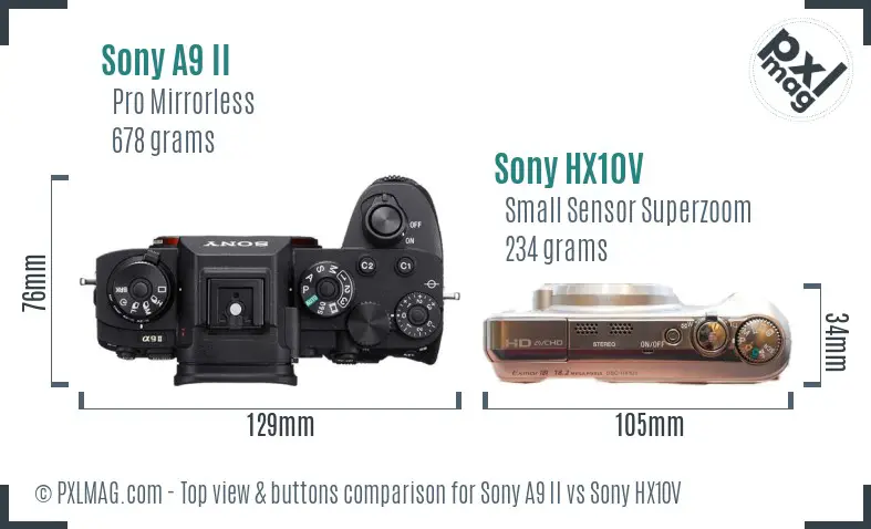 Sony A9 II vs Sony HX10V top view buttons comparison