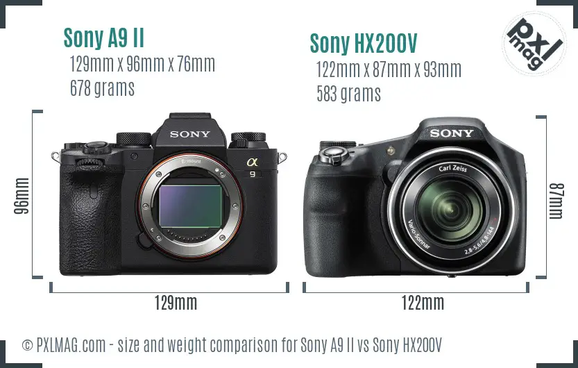 Sony A9 II vs Sony HX200V size comparison