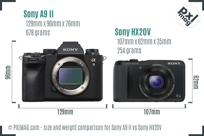 Sony A9 II vs Sony HX20V size comparison