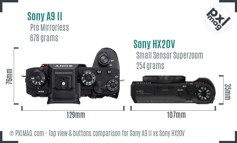 Sony A9 II vs Sony HX20V top view buttons comparison