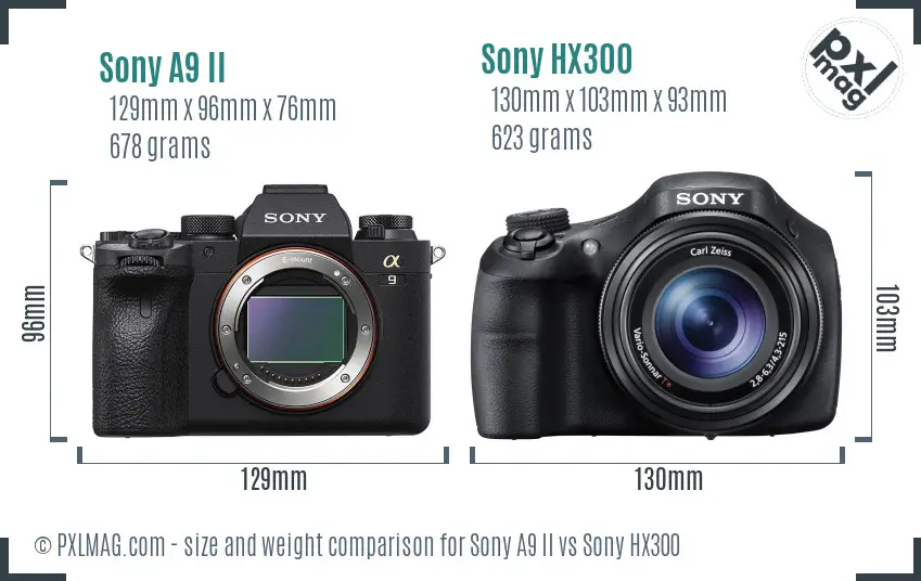 Sony A9 II vs Sony HX300 size comparison