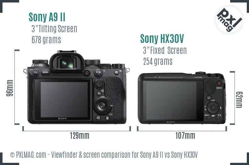 Sony A9 II vs Sony HX30V Screen and Viewfinder comparison