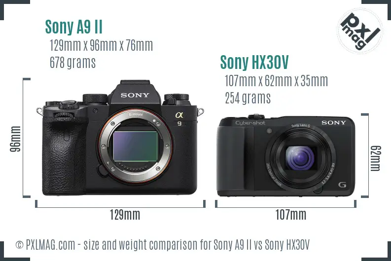 Sony A9 II vs Sony HX30V size comparison