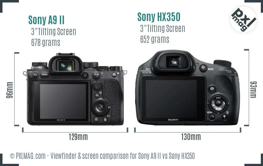 Sony A9 II vs Sony HX350 Screen and Viewfinder comparison