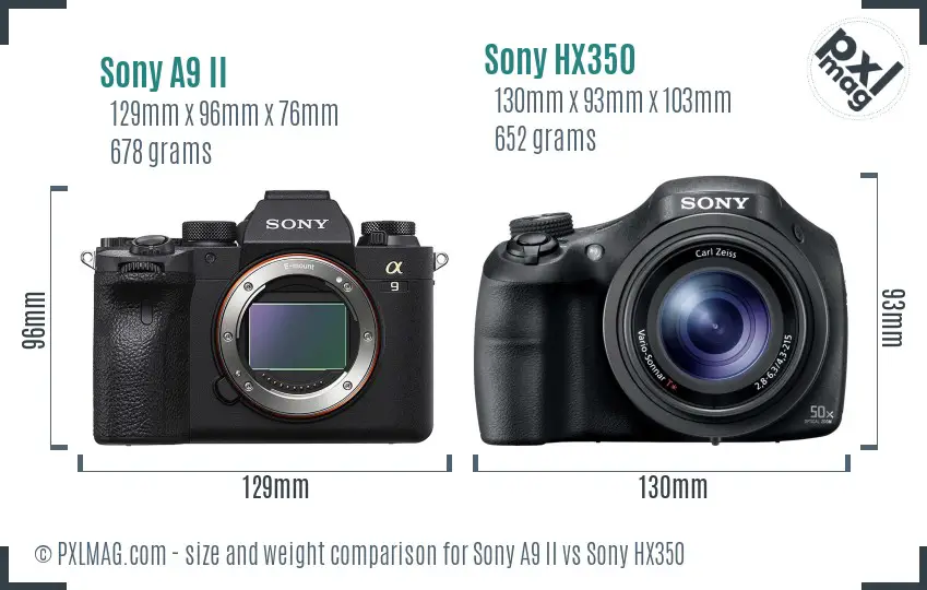 Sony A9 II vs Sony HX350 size comparison