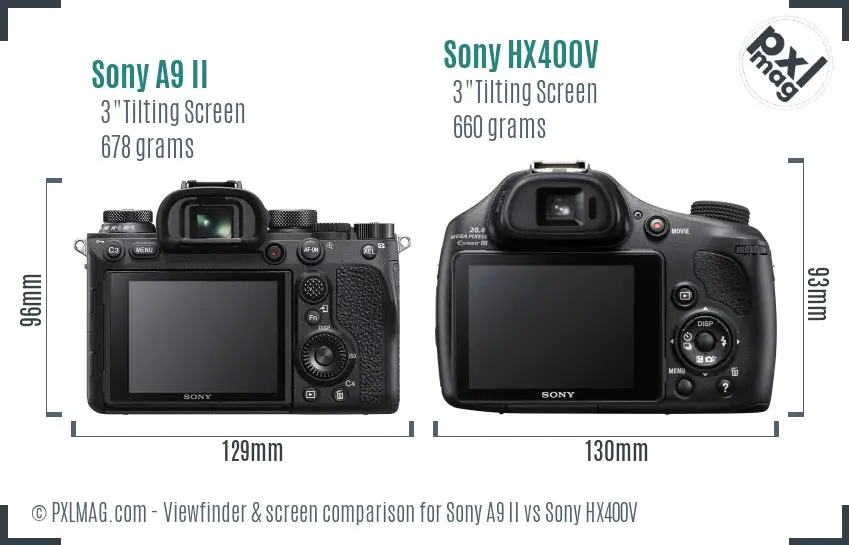 Sony A9 II vs Sony HX400V Screen and Viewfinder comparison