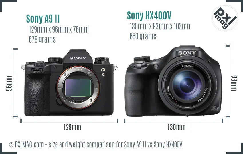 Sony A9 II vs Sony HX400V size comparison