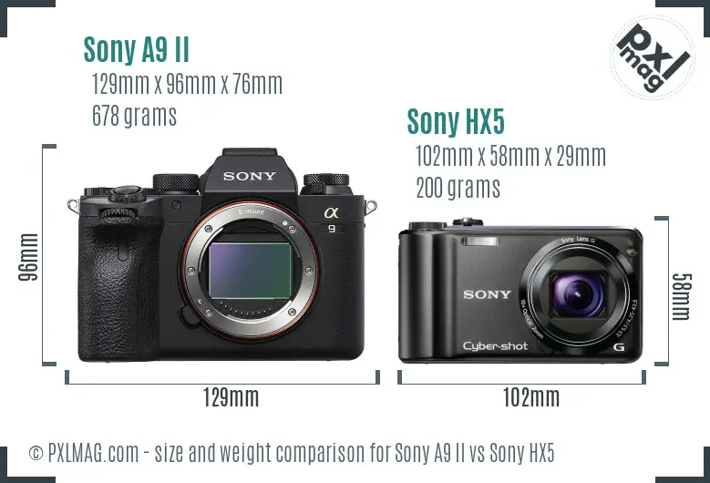Sony A9 II vs Sony HX5 size comparison