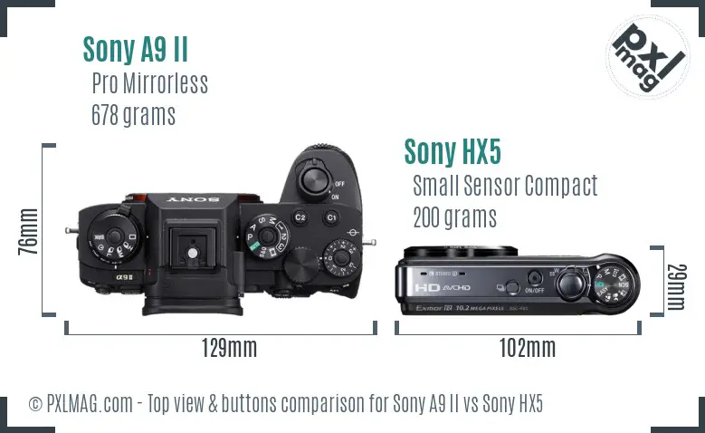 Sony A9 II vs Sony HX5 top view buttons comparison