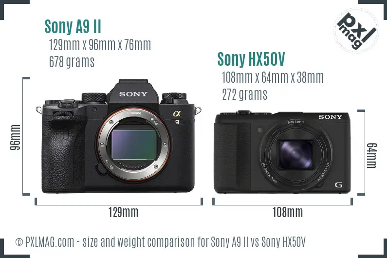 Sony A9 II vs Sony HX50V size comparison