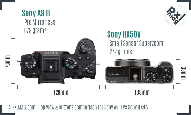 Sony A9 II vs Sony HX50V top view buttons comparison