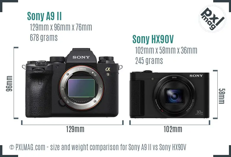 Sony A9 II vs Sony HX90V size comparison