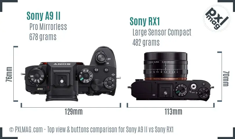 Sony A9 II vs Sony RX1 top view buttons comparison
