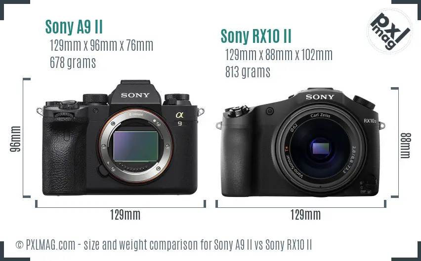 Sony A9 II vs Sony RX10 II size comparison