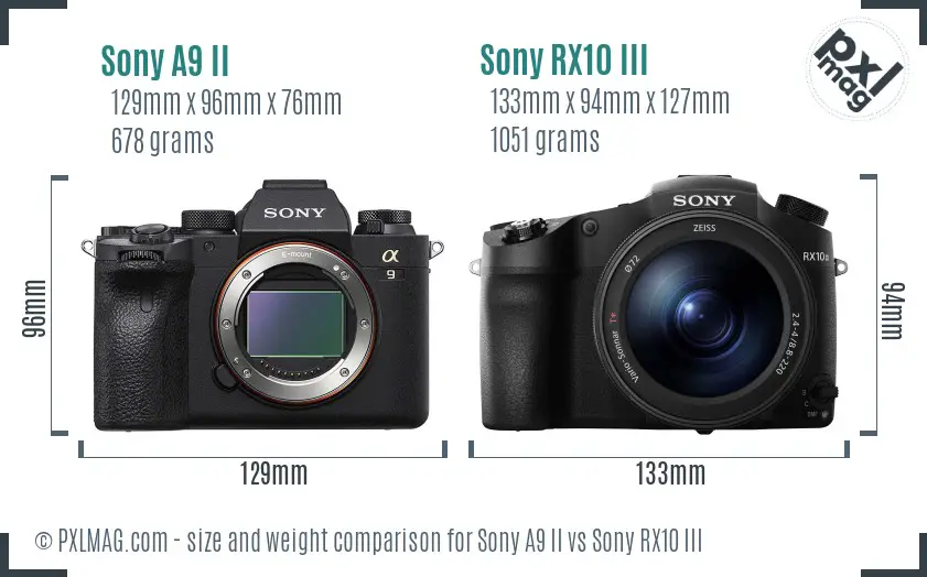 Sony A9 II vs Sony RX10 III size comparison