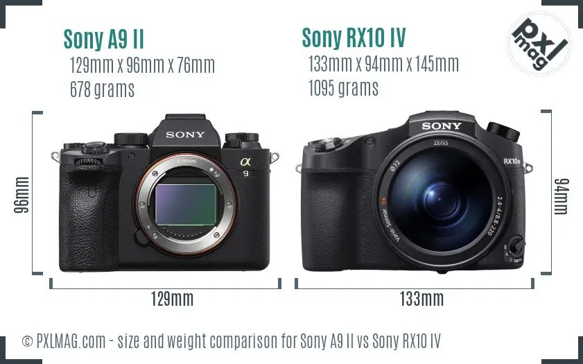 Sony A9 II vs Sony RX10 IV size comparison