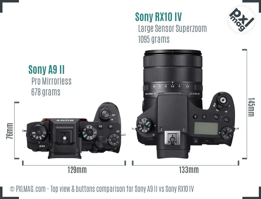 Sony A9 II vs Sony RX10 IV top view buttons comparison