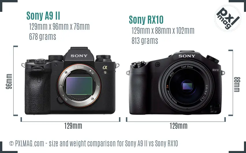 Sony A9 II vs Sony RX10 size comparison