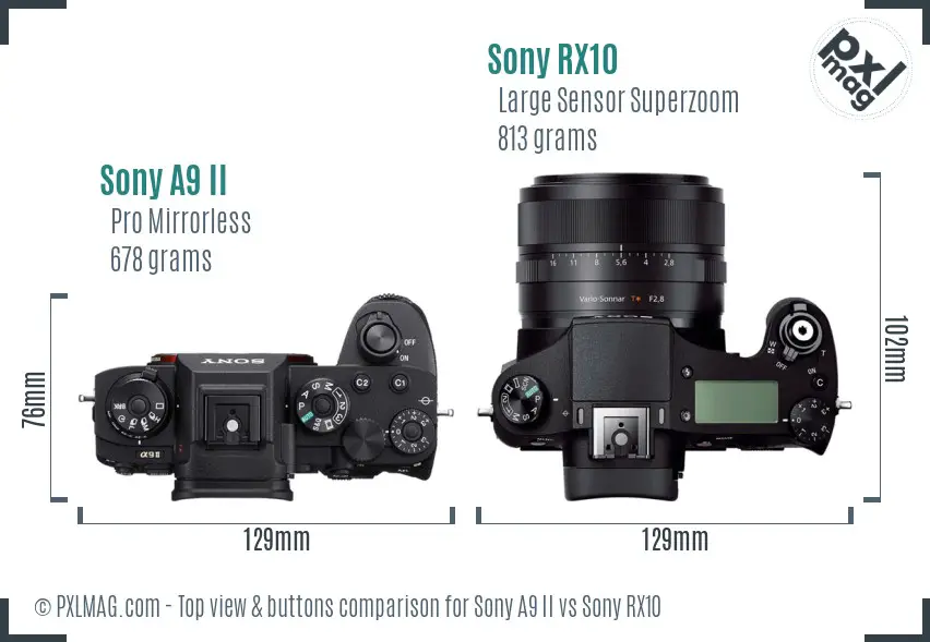 Sony A9 II vs Sony RX10 top view buttons comparison