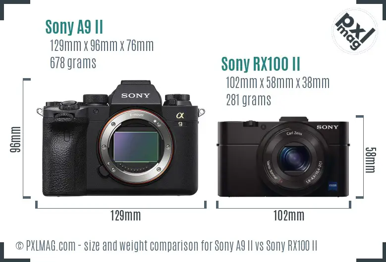 Sony A9 II vs Sony RX100 II size comparison